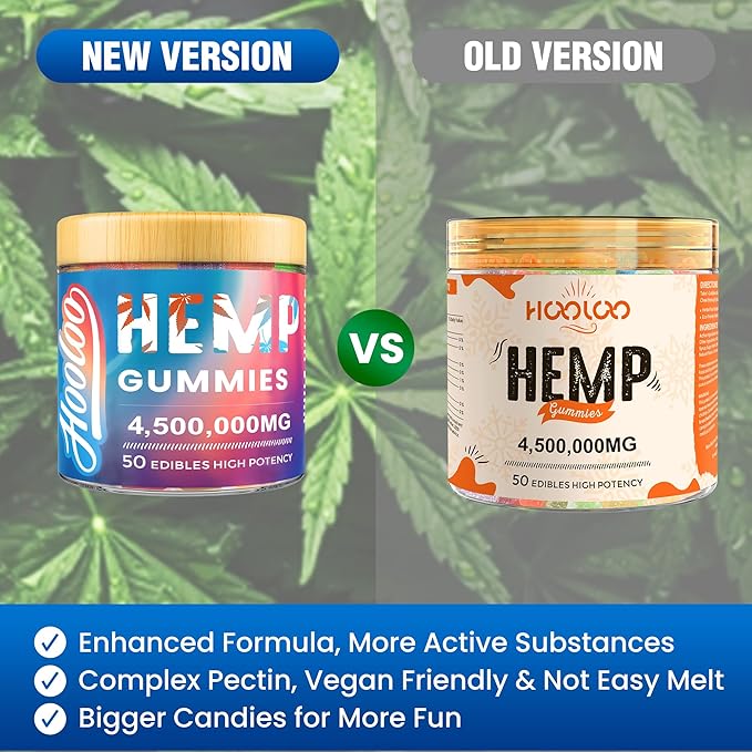 HOOLOO Hemp Gummies for Deep Bedtime Support - 4,500,000MG 2 Packs 6 Fruity Flavors Edibles for Adults - Made in USA