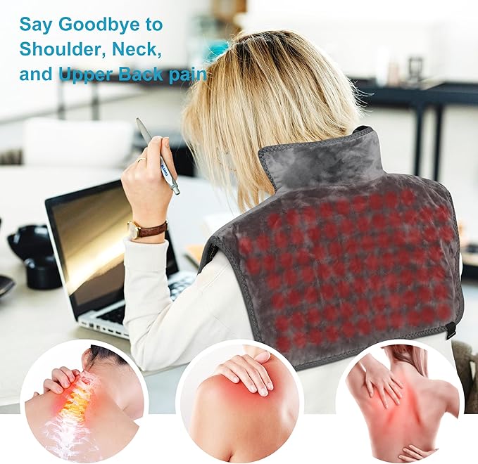 H&B Infrared Heating Pad for Back and Shoulder, Heating Pad for Pain Relief, Natural Jade and Tourmaline Stones, Smart Controller with Memory Function, Temp Adjustable, Auto Shut Off