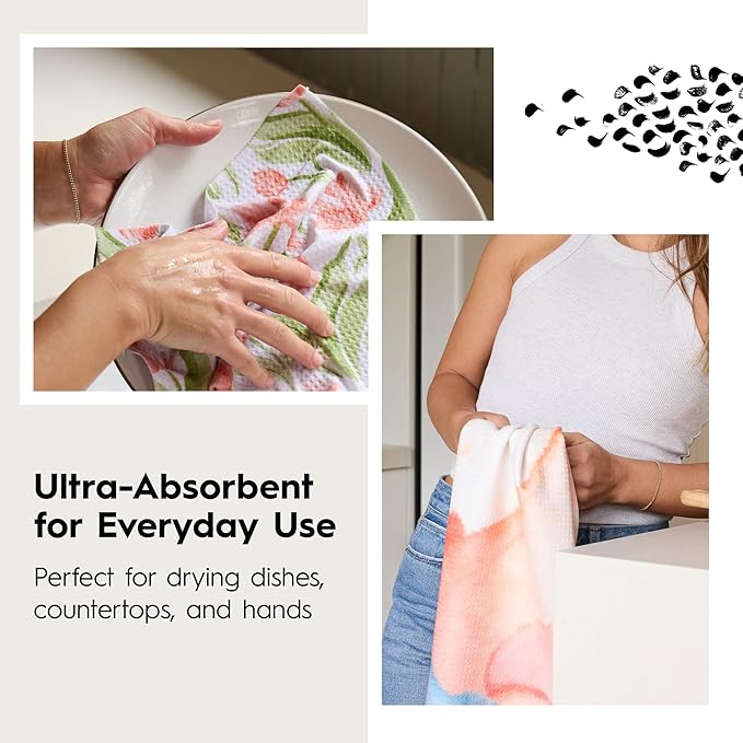 GEOMETRY Spring Kitchen Towels - Double Sided, Quick Dry Microfiber Cloth - Spring & Summer Dish Towels for Kitchen Drying - Premium Quick Dry Towel - Dancy, 18" x 30" - 1-Pack