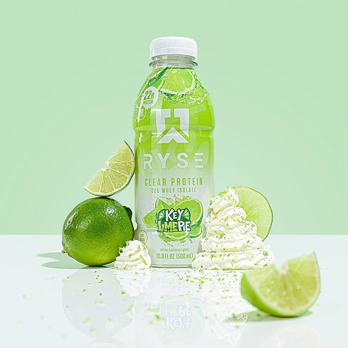 RYSE Clear Protein Shake - Key Lime Pie - 100 Calories, 22g Whey Isolate Protein, Sugar-Free, 0g Fat & Lactose-Free - Refreshing Ready-to-Drink Beverage - 16.9 fl oz Bottles (12-Pack)