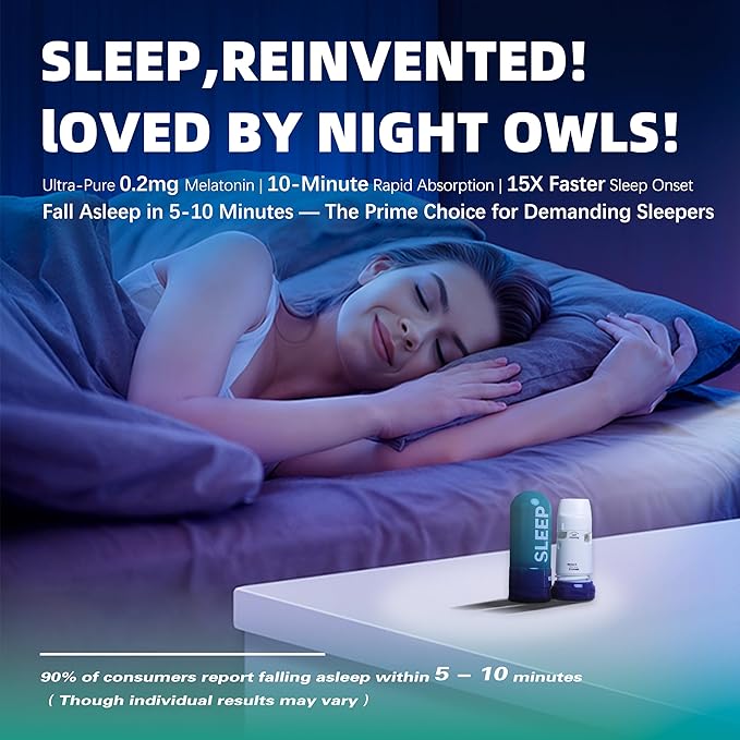 Melatonin for Adults: 5 Min. Drowsiness Fast Acting Inhaled Sleep Mate | Fast Action Sleep Mate with Low Dose Melatonin Stylish & Portable, Cozy Sleep & Wake