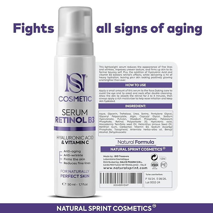 Anti Aging Face Serum with Retinol, Vitamin C, Vitamin B3 & Hyaluronic Acid – Deep Hydration, Collagen Boost, Wrinkle Reduction & Skin Firming – Lightweight Formula – 50 ml