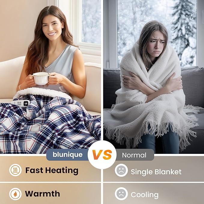 Heated Blanket Electric Throw-50''x60''Ultra Soft Cozy Plaid Flannel Fast Heating Electric Blanket with 10 Heat Levels & 10 Hours Auto Off, ETL Certified, Keep Warm in Couch Bed Office,Tartan