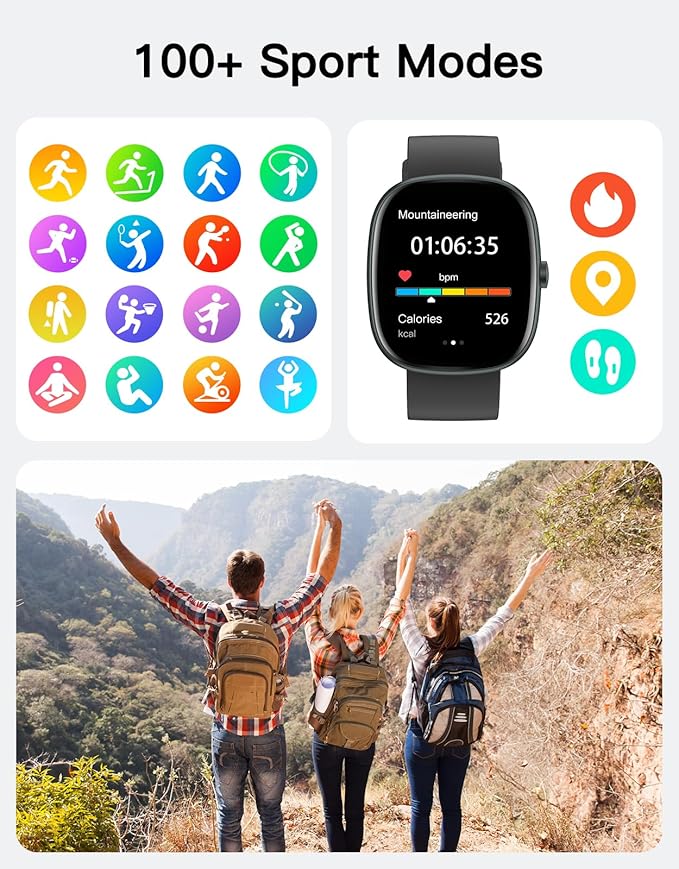Fitness Tracker 2025 Ver. (Answer/Make Calls), 1.85" Smart Watch Fitness Watches for Women Men with 24/7 Heart Rate Blood Oxygen Monitor Sleep Tracker 100+ Sport Modes IP68 Waterproof (Black)