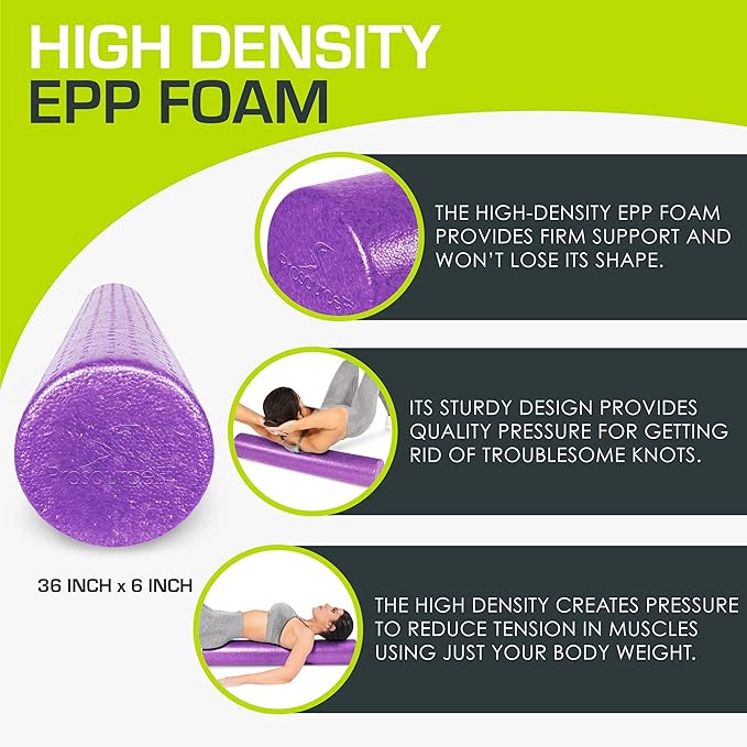 ProsourceFit High Density Foam Rollers 12 - inches Long, Firm Full Body Athletic Massage Tool for Back Stretching, Yoga, Pilates, Post Workout Muscle Recuperation