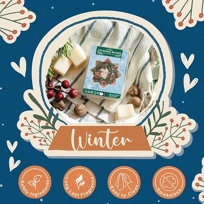 Winter Wax Melts Wax Cubes, SNOWSEN Strong Fragrance Soy Wax Cubes for Wax Warmer, Scented Wax Melts Gift Set, Gingerbread, Cranberry, Hot Chocolate, Christmas Wreath and More, Wax Melts Tarts -8 Pack