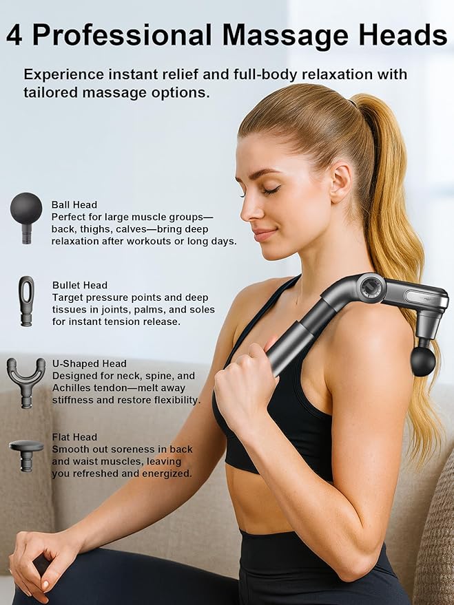 Foldable Massage Gun Deep Tissue with Retractable Handle,Back and Neck Massager for Pain Relief,Handheld Massager for Shoulder Lower Leg Waist– Perfect Gifts for Women, Father, Mother, Friends