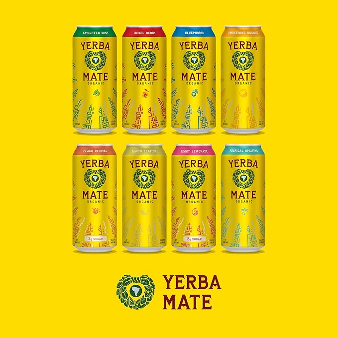 Yerba Madre Organic Yerba Mate, Energy Drink Alternative, Berry Lemonade, Low Sugar, 150mg Natural Caffeine, Better for You Energy & Focus, No Jitters or Crash, 15.5 Oz (Pack of 12) (Packaging May Vary)