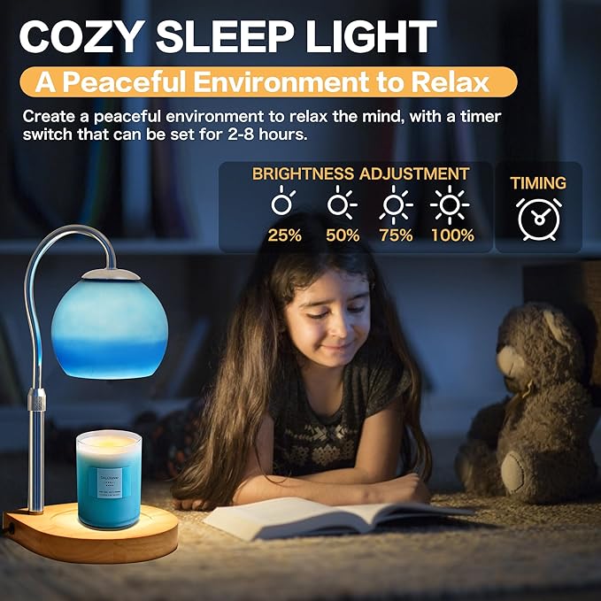Candle Warmer Lamp with Timer 2H/4H/8H, Adjustable Height, Dimmable Candle Lamp with 2 Bulbs, Wax Melt Warmer for Jar Candles, House Warming, Home Decor, Birthday Gifts for Women, Mom(Ocean)