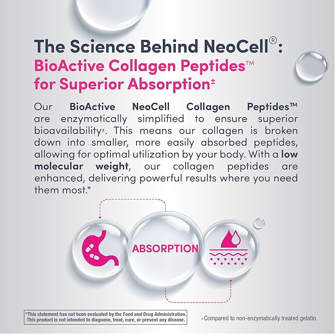 NeoCell Super Collagen Peptides, 10 g Collagen/Single-Serve Packet; Keto Certified, Gluten Free; for Healthy Skin, Hair, Nails and Joint Support;* Unflavored Powder, 20 Servs, 7 Oz.