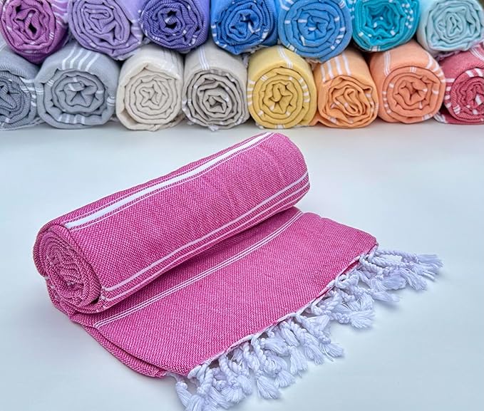 Mystic Turkish Beach Towel Pestemal - 100% Organic Cotton - Extra Large - Quick Dry - Bath - Beach - Gym - Yoga - Travel - Sultan Model (Dark Pink)