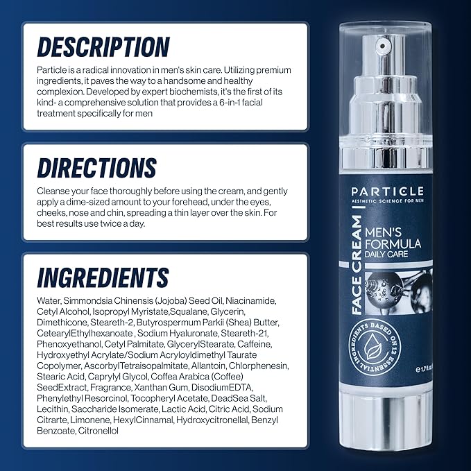 Particle 6-in-1 Face Cream for Men, Men’s Daily Hydrating Moisturizer with Vitamin C, Jojoba Oil, Vitamin E & Hyaluronic Acid, Skin Care Routine, Healthy Skin Support, Pack of 2, 1.7 FL OZ