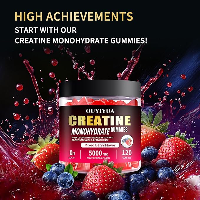 Creatine Monohydrate Gummies 5000mg for Men & Women - Sugar Free Pre-Workout Supplement, Chewables for Muscle Strength, Muscle Builder, Energy Boost, Mixed Berry Flavor, 120 Count