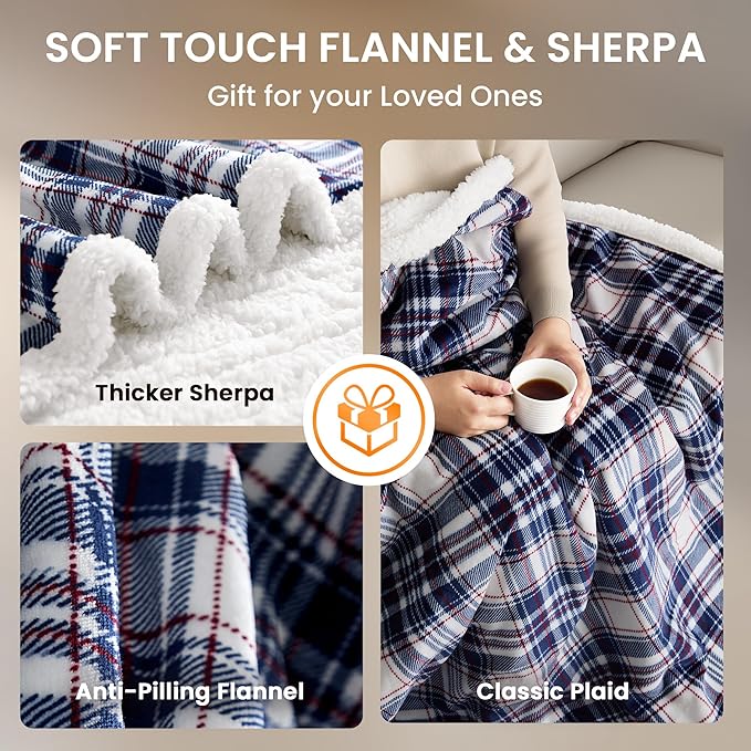 Heated Blanket Electric Throw-50''x60''Ultra Soft Cozy Plaid Flannel Fast Heating Electric Blanket with 10 Heat Levels & 10 Hours Auto Off, ETL Certified, Keep Warm in Couch Bed Office,Tartan