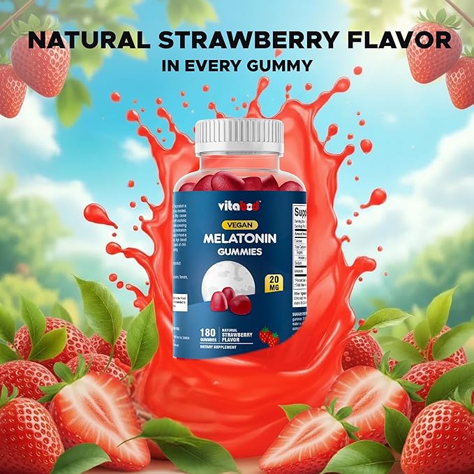 Melatonin 20mg Gummies - 180 Count - Drug Free - Natural Strawberry Flavor - Vegetarian, Non-GMO, Gluten Free (3 Bottles)
