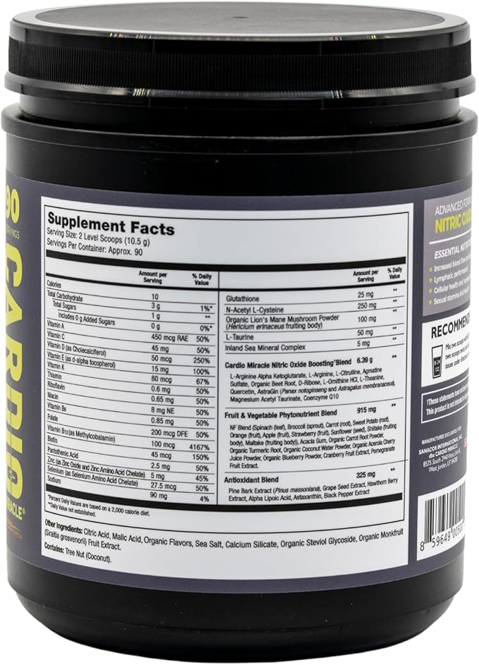 Cardio Miracle Nitric Oxide Supplement with Super Beets 90 Servings - Beet Root Powder with L-Arginine to Support Circulation, Blood Flow, Energy, Endurance, Stamina & Heart Health for Men and Women