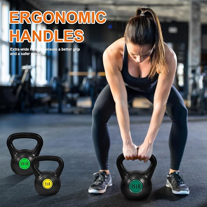 Kettlebell Sets 4 Piece Strength Training Kettlebells Weight Set 5lb, 10lb, 15lb, 20lb Kettlebells