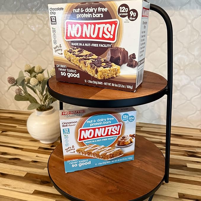 No Nuts! Chocolate Chip AND Cinnamon Roll Flavor Snack Bars - 100% Nut Free Dairy Free Vegan Protein Bars