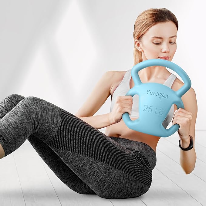 Yes4All Kettlebell, Strength Training Kettlebells for Women, Wide Multi-grip Textured Handle for Home Gym Exercises & Full Body Workout, Single 5–25 lb & Set of 10-15 lb