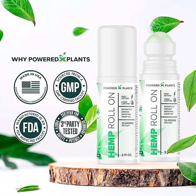 Hemp Oil Roll On - Menthol Rub with Boswellia & Arnica - 12,000mg Extra Strength Oil for Muscle Discomfort by Powered X Plants - Pack of 3, 3 fl.oz.