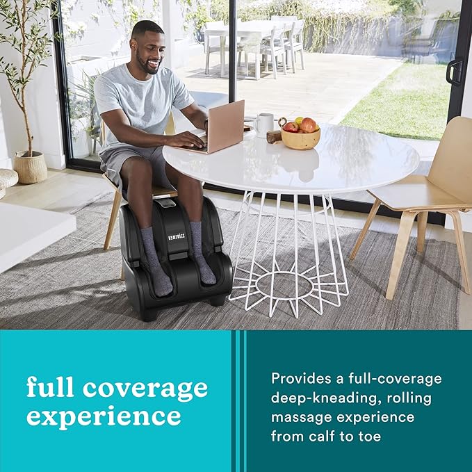 Homedics Therapist Select Foot and Calf Massager Rolling Massage, 4 Programs, 3 Intensities, Adjustable Tilt for Comfort & Washable Liners, Black FMS-400