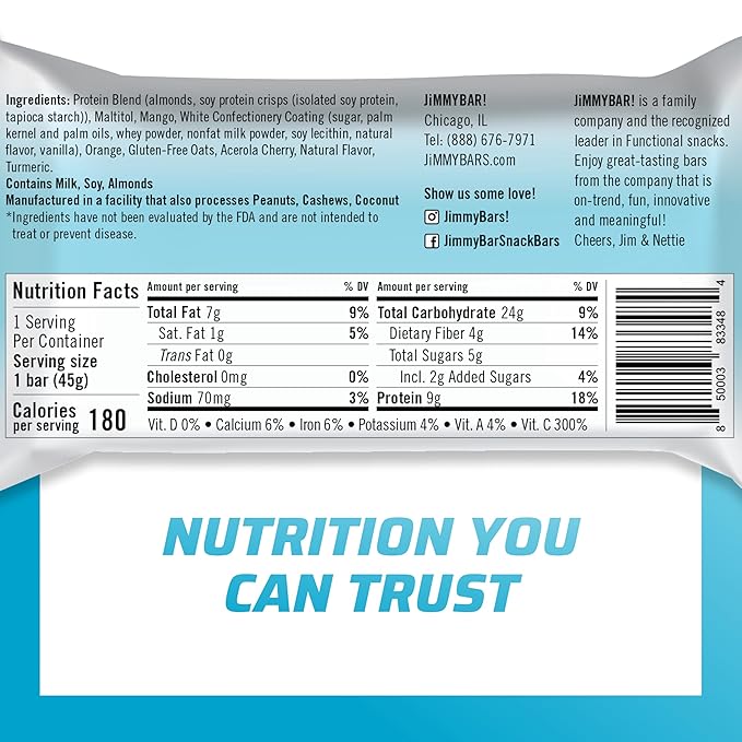 JiMMYBAR! - Immune! Orange Citrus Blast Protein Bars - 9g Protein Bar - 12 Count - 58g of Real Food - 300% of Daily Vitamin C - Chewy & Soft Meal Replacement Bar - Hand Drizzled Topping
