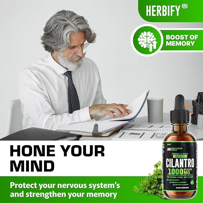 HERBIFY Cilantro Tincture - Herbal Cilantro Supplement for Detox - Rich Source of Antioxidants - Supports Heart and Body Cleanse - Made in USA - Cilantro Extract 4 Fl Oz