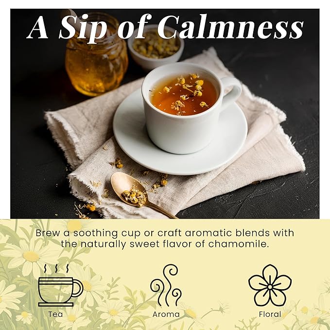 Chamomile Flowers 1 LB, 100% Natural Loose Leaf Chamomile Tea, Whole Dried Flowers for Herbal Tea, 1 LB Bulk Pack, Resealable Bag for Freshness - By Yogiโs Giftยฎ