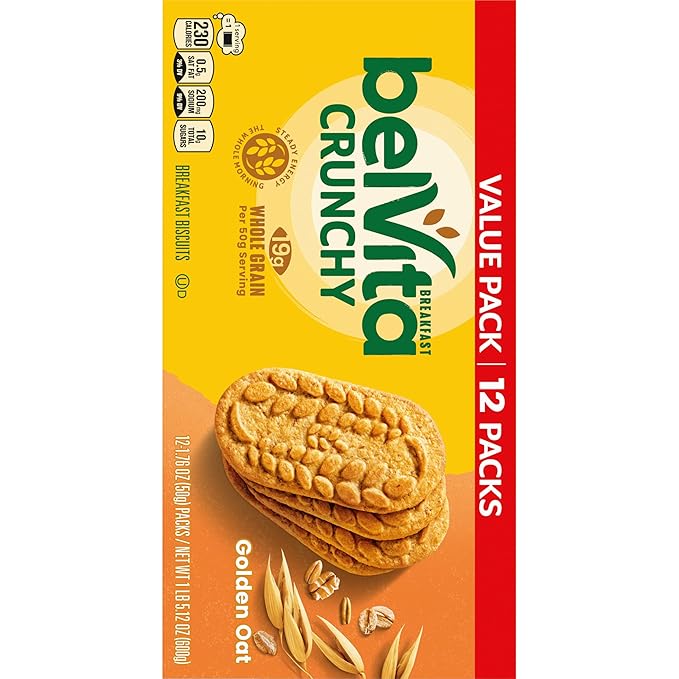 belVita Golden Oat Breakfast Biscuits, Value Pack, 24 Packs (4 Biscuits Per Pack)