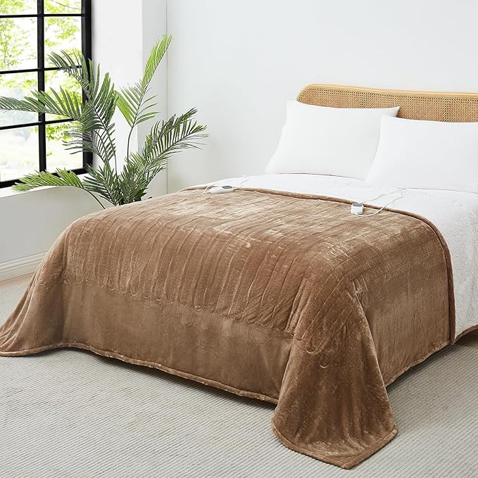 Heated Electric Blanket King Size - 100"x90" Flannel Heating Blanket with 10 Heating Levels & 5 Time Settings Over-Heat Protection, Winter Warmer for Adults with ETL Certification(Ivory)