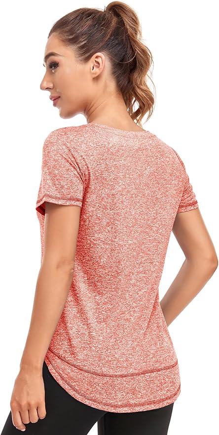 Women's Short Sleeve Workout Shirts Crewneck Sports Yoga Running Dry Fit Tops Side Split Tee