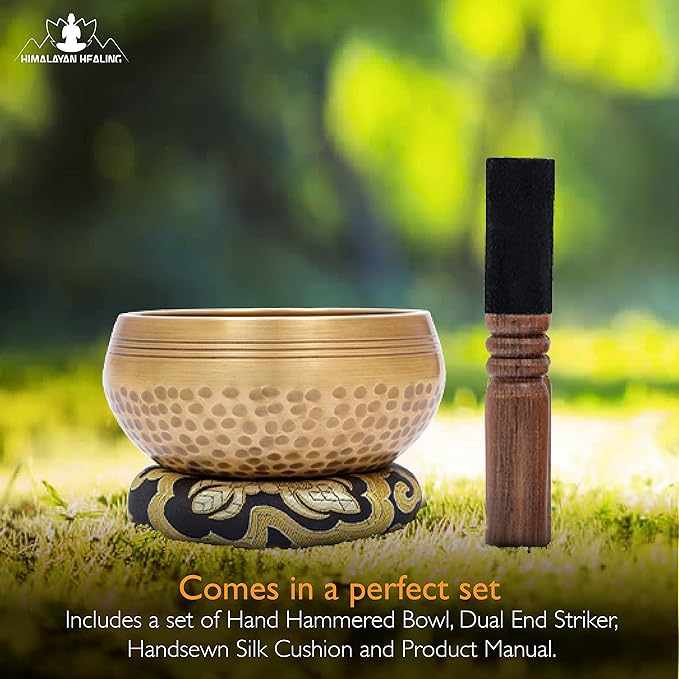 Tibetan Singing Bowls Set~ Meditation Sound Bowl hand Hammered in Nepal For Yoga, Meditation, Mindfulness, Healing & Chakra balancing~ (4 inch (Black Cushion))