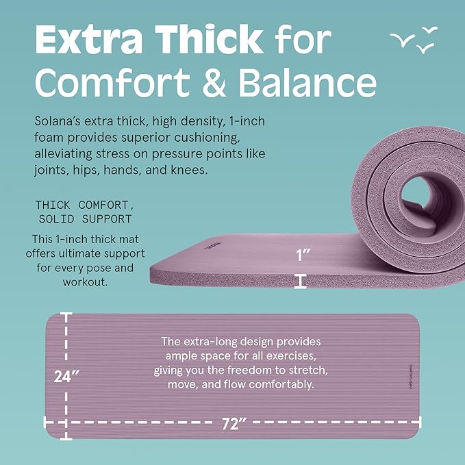 Retrospec Solana Yoga Mat 1" Thick With Nylon Strap For Men & Women - Non Slip Exercise Mat For Home Yoga, Pilates, Stretching, Floor & Fitness Workouts