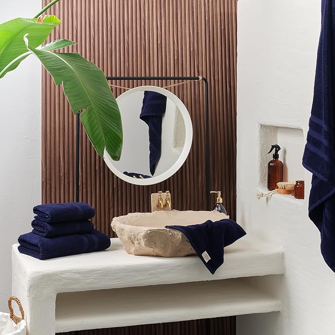 SOFE H&L | Olea Luxury Cotton Turkish Bath Towels Set of 4 Navy Blue | Premium, Soft, Durable, Absorbent | Hotel Quality Plush Towels and Thick Towel Sets