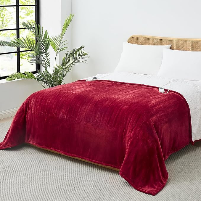 Heated Electric Blanket King Size - 100"x90" Flannel Heating Blanket with 10 Heating Levels & 5 Time Settings Over-Heat Protection, Winter Warmer for Adults with ETL Certification(Red)