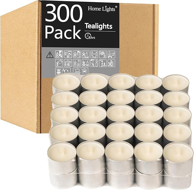 Tealight Candles - 8 Hours Long time Burning, White Votive Smokeless European Tea Light Unscented Candles for Shabbat, Weddings, Christmas,Home Decorative - 300 Packs