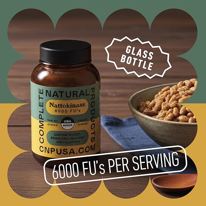 Complete Natural Products Nattokinase Capsules - 100 Count 570Mg 6000Fu'S, Support Healthy Circulation, Natto Enzymes, Gluten Free, Pure Soy Enzyme, Vegan, Non-GMO