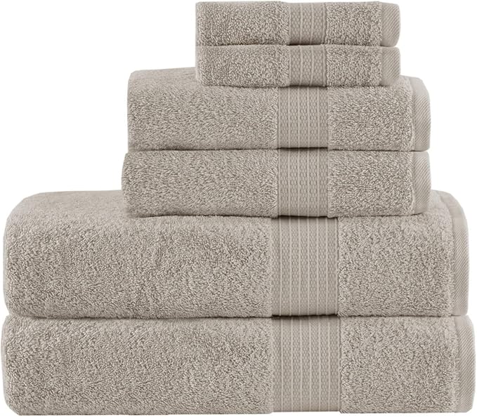 Madison Park Organic 100% Cotton Bathroom Towel Set, Hotel & Spa Quality Highly Absorbent, Quick Dry, Include for Shower, Handwash & Facial Washcloth, Multi-Sizes, Tan (Pack of 2)