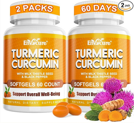 5 in 1 Turmeric Curcumin Softgels 2000mg with Milk Thistle Seed Extract & Black Pepper, Ginger Root - Immune, Liver Support - 95% Curcuminoids - Turmeric and Ginger Supplement Softgel Capsules