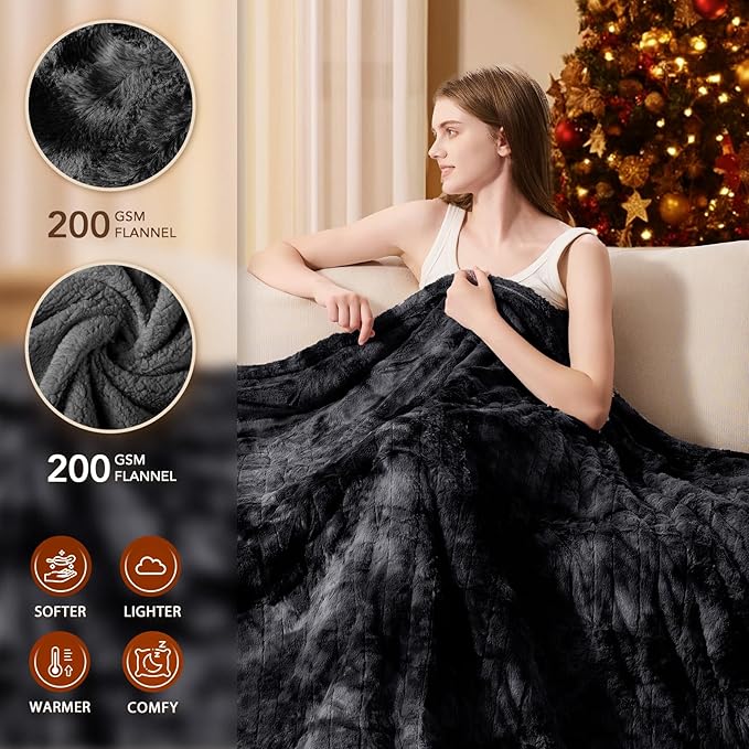Homemate Electric Heated Blanket Queen Size - 84"x90" Heating Blanket Queen Size Dual Control 1/2/4/6/8 Hours Auto-Off 10 Heat Level Over-Heat Protection Luxury Faux Fur Sherpa ETL Certification
