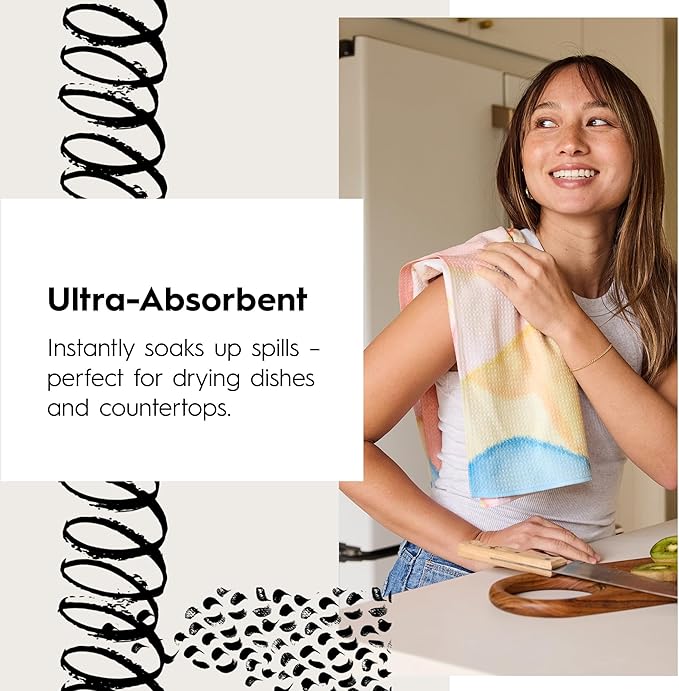 GEOMETRY Spring Kitchen Towels - Quick Dry Microfiber Cloth Spring & Summer Dish Towels for Kitchen Drying - Premium Quick Dry Towel - Cute Banana Lines, 18" x 30" - 1-Pack
