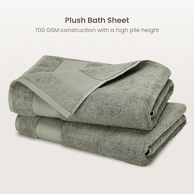 BIOWEAVES 100% Organic Cotton Bath Sheet Set of 2 | Soft Oversized Bath Towels | 700 GSM Premium Bath Towel Sheet Set GOTS Certified - Sage