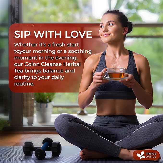 FreshDrinkUS, Premium Colon Cleanse Tea β 60 Tea Bags β Rhubarb Root & Hawthorn Berry with Senna, Lotus Leaf, Valerian Root & Psyllium Husk β Herbal Blend, Caffeine-Free. Vegan