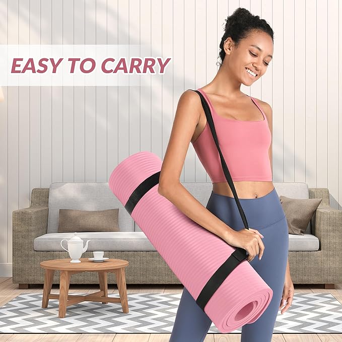 Quality Exercise Yoga Mat, 1/2-Inch Thick High-Density Foam for Full-body workout, Anti-Tear and non-slip Surface, Includes Carry Strap for Home & Studio Workouts,Multiple Options