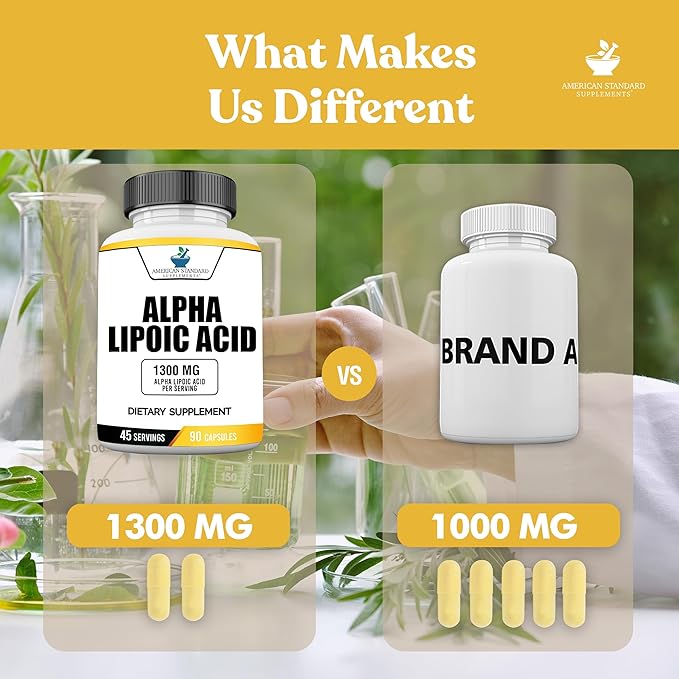 American Standard Supplements Alpha Lipoic Acid 1300mg Per Serving - Vegan, Gluten Free, Non-GMO, 90 Capsules, 45 Servings (Pack of 2)