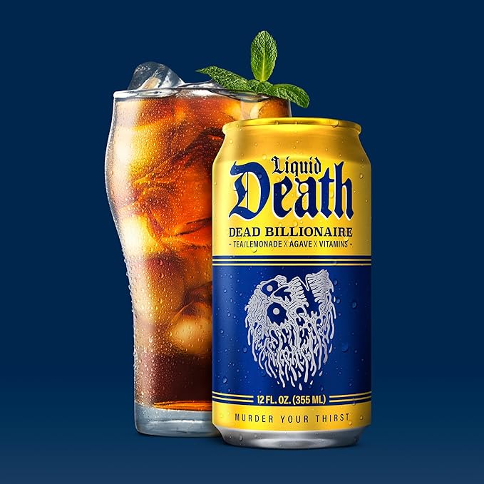 Liquid Death, Dead Billionaire Iced Tea, 12-Pack (12 oz Cans), Half Lemonade Half Black Tea, Low Calorie, No Artificial Sweeteners, B12 & B6 Vitamins
