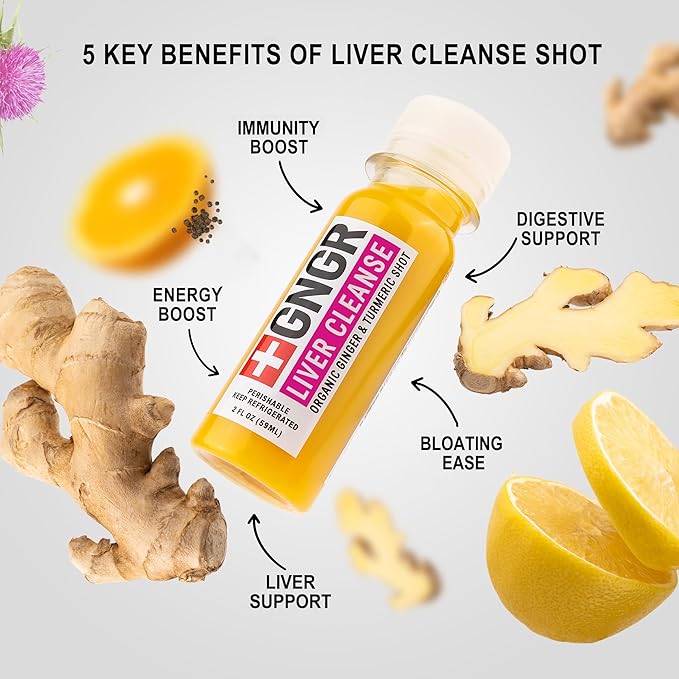 +GNGR Liver Cleanse Shot, Cold-Pressed Ginger Shot with Milk Thistle, Dandelion Root, Turmeric Root, Immunity Shot for All Natural Liver Support, Detox, Digestion, Cleanse 2 fl oz (Pack of 12)