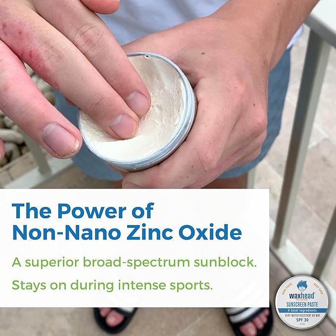 Waxhead Zinc Oxide Sunscreen Face & Nose - Sensitive Skin Safe SPF 30, Reef Safe Physical Visible Protection for Acne Prone Skin, Waterproof Natural Mineral Sunscreen for Kids & Adults (White 2oz)