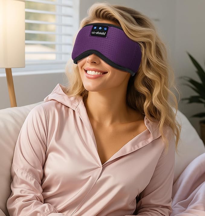 LC-dolida Bluetooth Sleep Mask,Wireless Bluetooth Sleep Mask,Sleep Headphones,Ideal for Travel,Night Work,Napping,Side Sleeping and Office Use for Both Men and Women,Earplugs Included