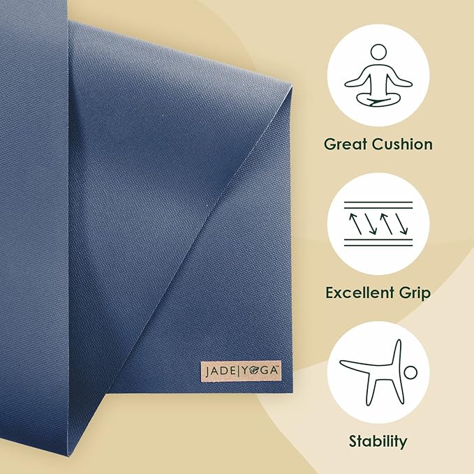 JadeYoga Harmony Yoga Mat - Durable & Thick Gym Fitness Mat, Non-Slip Natural Rubber Yoga Mat - Home Exercise & Stretching Mat, Workout Mat - Yoga, Pilates & Meditation for Women & Men